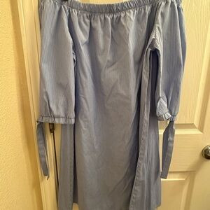 Blue Striped Off-Shoulder Dress